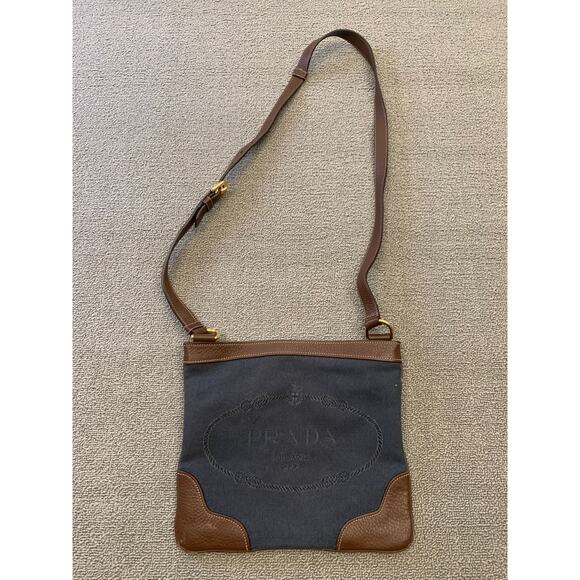 Prada Women Blue Brown Leather Crossbody Bag - Picture 2 of 9